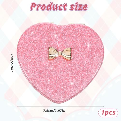 Giantree Cute Heart-Shaped Pocket Makeup Mirror - Portable Double-Sided Compact