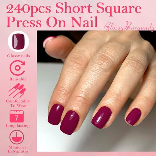 AddFavor Short Square Press on Nails - 240pcs Purple False Nails Kit