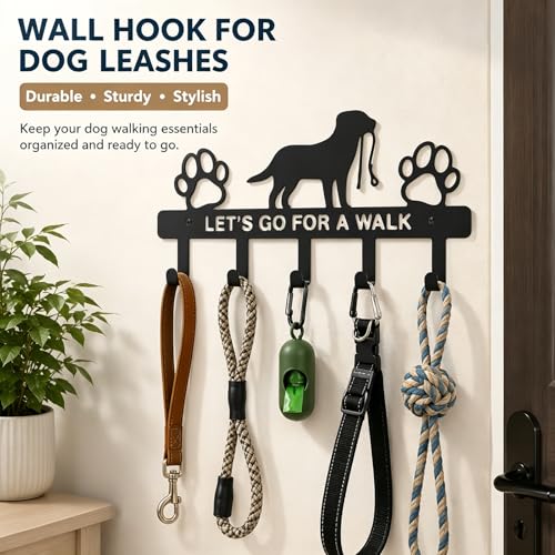 Wall-Mounted Dog Leash Holder with 5 Hooks | Key & Collar Organizer