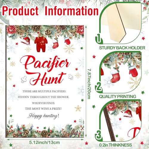 Christmas Baby Shower Pacifier Hunt Game Set with Santa Themed Sign - Red