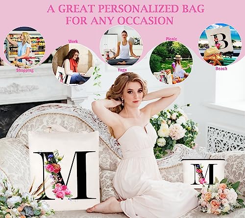 Personalized Floral Letter Tote Bag - Monogrammed Makeup Bag (M)