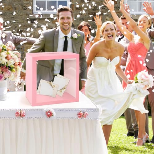 Abilat Pink Card Box with Clear Window for Wedding Reception and Parties