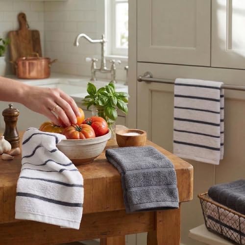 DecorRack 100% Cotton Kitchen Towels - 16x27 in, Gray Set of 4