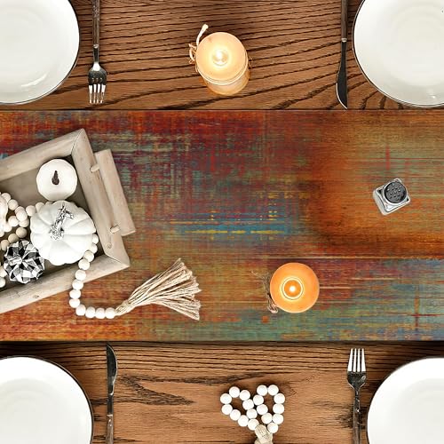 Rust and Blue Chenille Table Runner 13 x 72 Inches for Dining & Home Decor