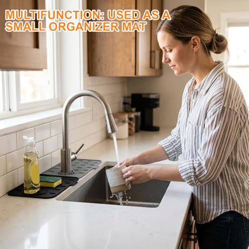 Silicone Kitchen Sink Faucet Mat - 2 Pack Splash Guard & Drain Tray