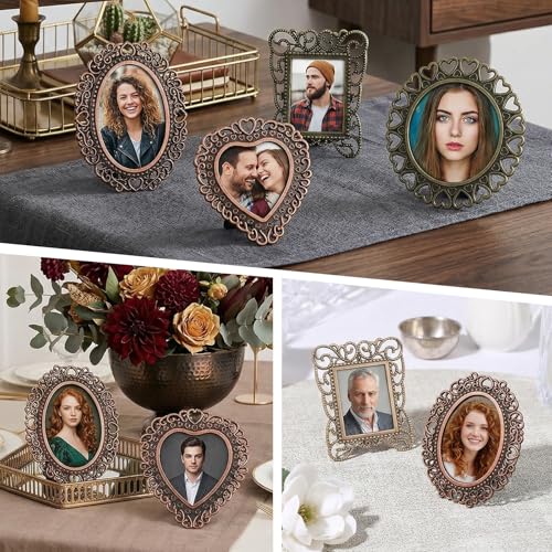 Vintage Mini Picture Frame Set of 4 - Antique Gold Metal Frames