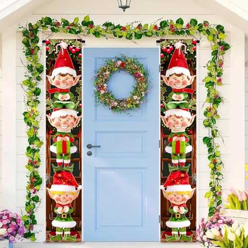 BlissYard Christmas Elf Porch Banner 12x71 Inch Outdoor Holiday Door Decor