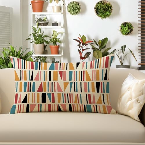 Geometric Decorative Throw Pillow Cover 12 x 20 - Cotton Linen