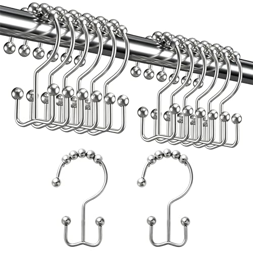 12PCS Rust-Proof Stainless Steel Shower Curtain Rings - Smooth Gliding