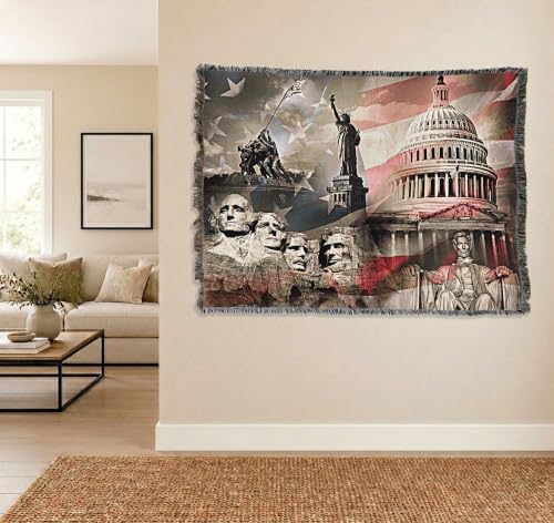America 250 History Blanket - Woven Cotton Tapestry Throw 72x54 Gift