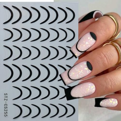 BYJKYEN French Tip Nail Stickers Gold Silver Wave Line Art Decals 6 Sheets