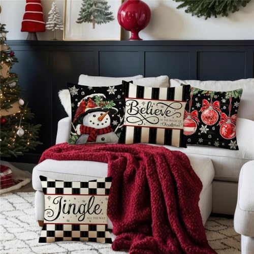 NIGHTWISH Christmas Pillow Covers, 18x18 Set of 4, Winter Holiday Decor