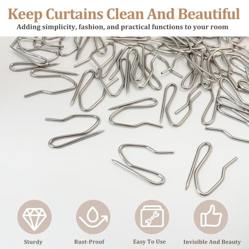 70PCS Metal Curtain Hooks - Rustproof Stainless Steel Drapery Pins