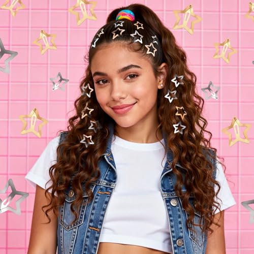50 PCS Star Hair Clips Metal Snap Barrettes Gold Silver Y2K Hair Accessories