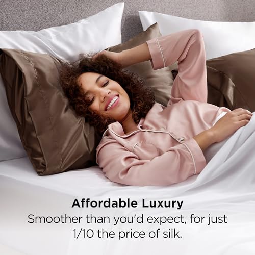 Bedsure Satin Pillowcases Queen Set - Brown, 20" x 30" Silk-Like Covers