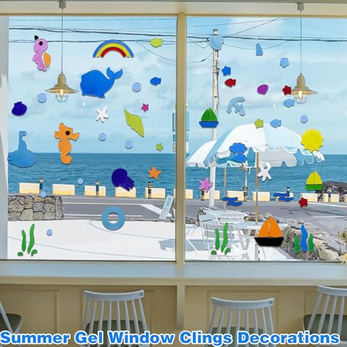 Summer Gel Window Clings - 4Pcs Colorful Jelly Stickers for Kids
