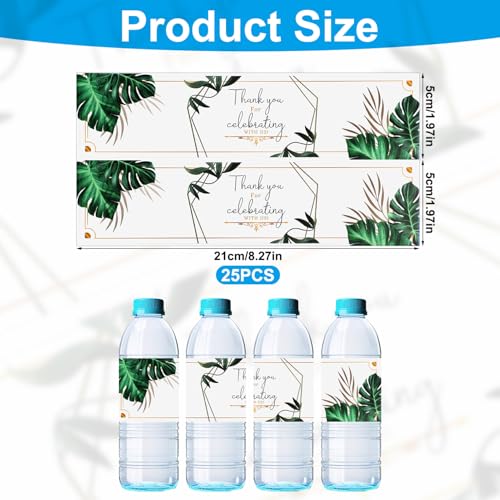50 Wedding Water Bottle Labels - Leaf Design Thank You Stickers