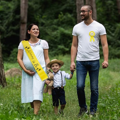 Mommy to Be Sash & Daddy to Be Pin Set - Yellow Satin, 63"