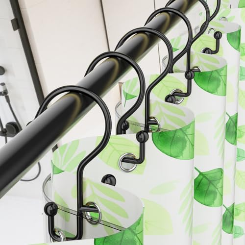 Goowin Black Double Shower Curtain Hooks - Rust-Proof Metal Rings (12 Pcs)