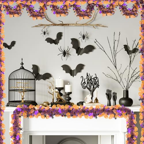 33 FT Halloween Tinsel Garland with Pumpkins, Bats & Spiders