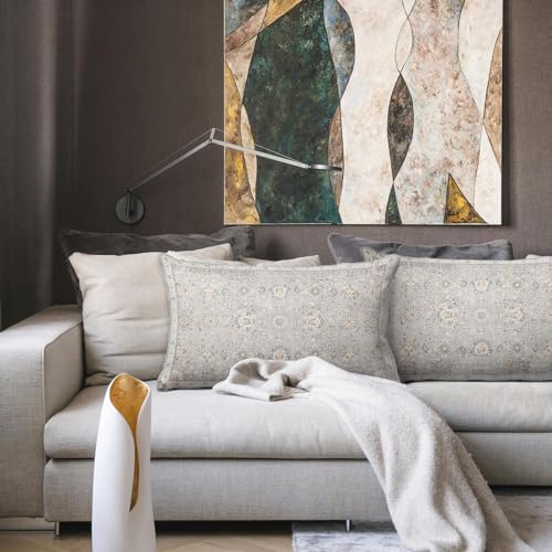 Snycler Boho Throw Pillow Covers 12x20 inch Set of 2 - Grey