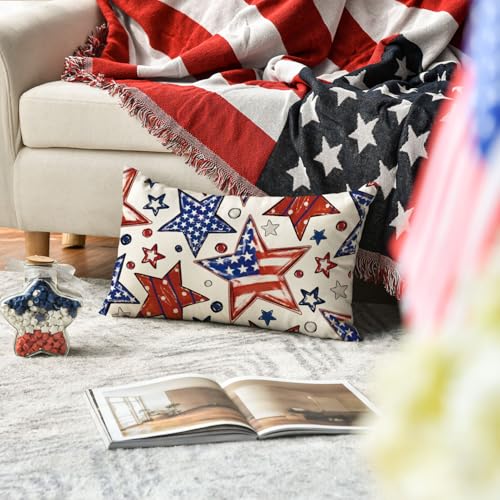 Patriotic Stars and Stripes Throw Pillow Cover | 12x20 Inch | Machine Washable Polyester