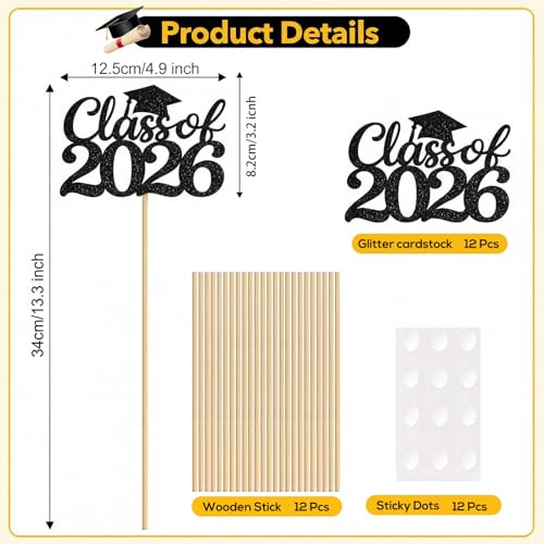 Class of 2026 Graduation Cake Toppers & Centerpieces Kit - 12PCS