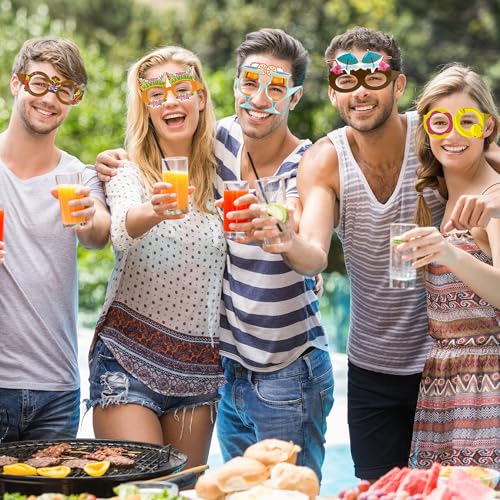 12 PCS Hawaiian Theme Paper Eyeglasses - Luau Party Props