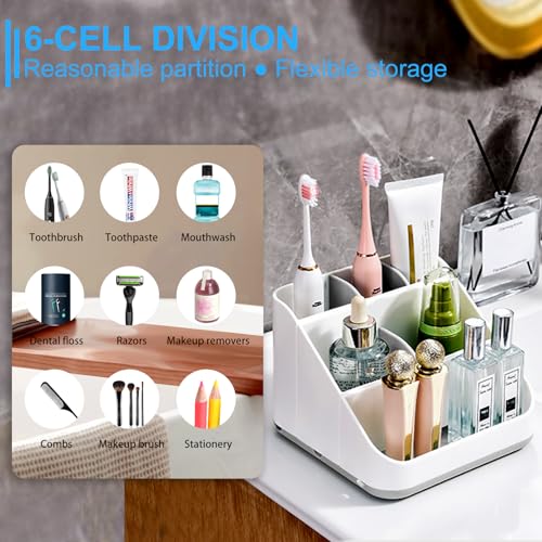 Multi-Functional Bathroom Toothbrush Holder with 6 Slots - Grey