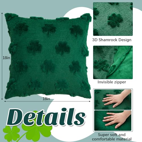 St. Patrick's Day Shamrock Pillow Covers Set of 2 - 18x18 Soft Plush Green Clover Decorative Cases