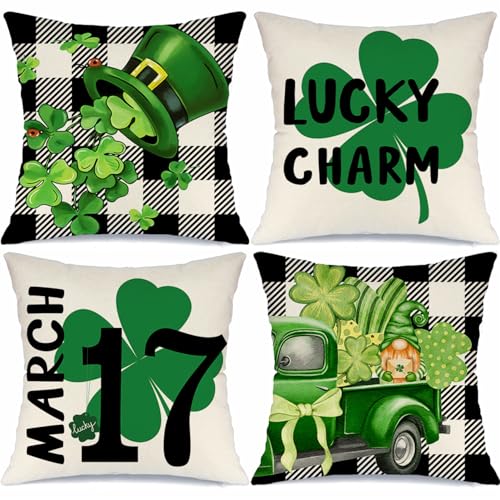 St. Patrick's Day Buffalo Plaid Pillow Covers 18x18 - Set of 4