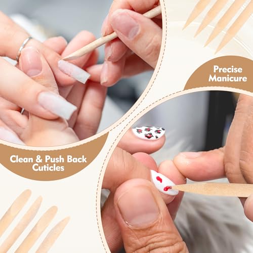 AHIER Orange Wood Sticks for Nails 50 Pcs - Double Sided Cuticle Pusher