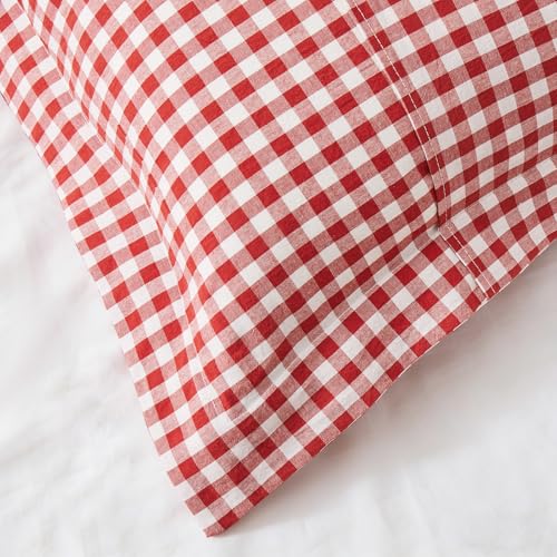 Red Plaid Gingham Pillowcases Set of 2 - 20x26 Inches, Farmhouse Style