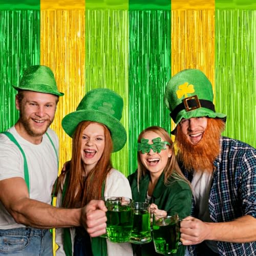 Green Gold Foil Fringe Curtains – 2 Pack 3.3 x 8.3 Ft Party Backdrop
