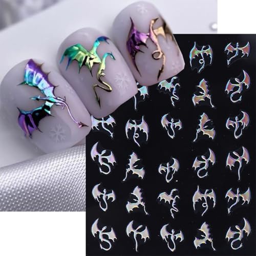 Halloween Bat Nail Stickers 3D Self-Adhesive Laser Gold Silver Decals