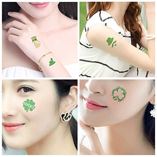 Furimuk St. Patrick's Day Temporary Tattoos Shamrock Waterproof 10 Sheets