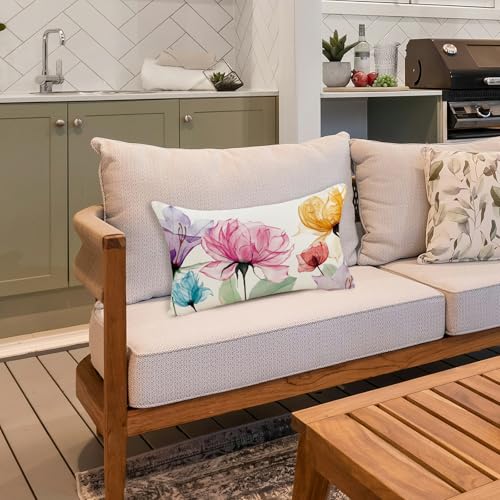 Spring Floral Lumbar Pillow Cover 12x20 Inch for Sofa & Patio