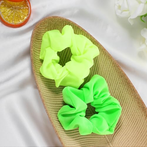 2PCS Green Neon Scrunchies Soft Viscose Elastic Hair Bands for 80s Parties