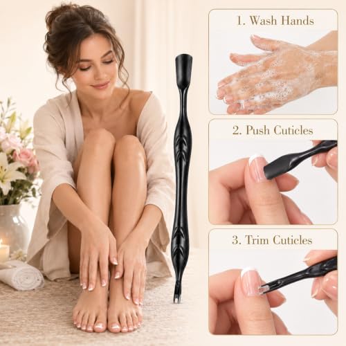 JJUNW 2-in-1 Cuticle Pusher and V-Fork Stainless Steel Trimmer Tool
