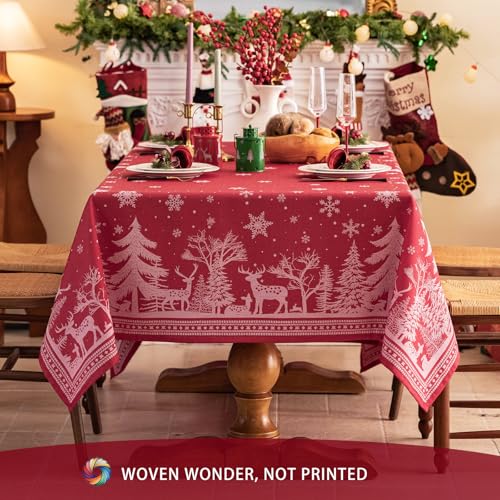 Red Christmas Tablecloth 60x120 Inches Rectangle Holiday Decor - Midsummer Breeze