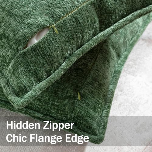 DEZENE Pack of 2 18x18 Forest Green Chenille Throw Pillow Covers for Couch & Bed