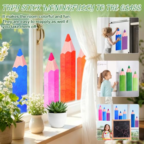 Nelisylux 9 Sheets Pencil Window Clings Double-Sided Back to School Decorations for Glass Windows and Classrooms