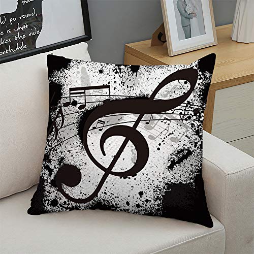 Music Notes Throw Pillow Cover, 18x18 Inch Decorative Linen Case (Ofo-0111)