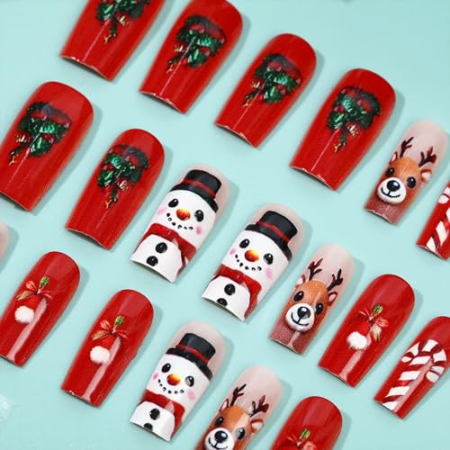 Christmas Press On Nails Medium Square Red Winter Holiday False Nails