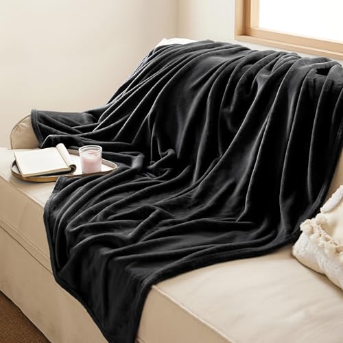 Bedsure GentleSoft Fleece Blanket - Twin Size 60x80, Black Plush Throw
