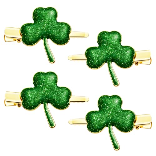Glitter Shamrock Green Hair Clips - 4 PCS St. Patrick's Day Hairpins