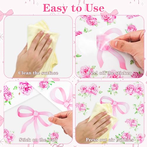 90 Pink Bow & Rose Wall Decals - Floral Peel & Stick Stickers