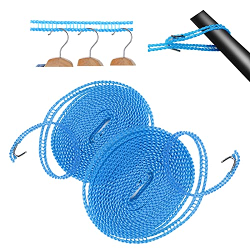 HISAFA 2-Pack Windproof Clothesline, 16.4ft Portable Laundry Drying Rope