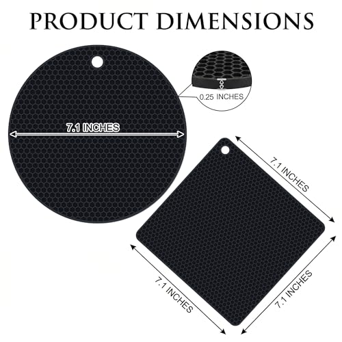 Kodreat Black Silicone Trivets 7.1x7.1in Pack of 4 Heat-Resistant Kitchen Hot Pads