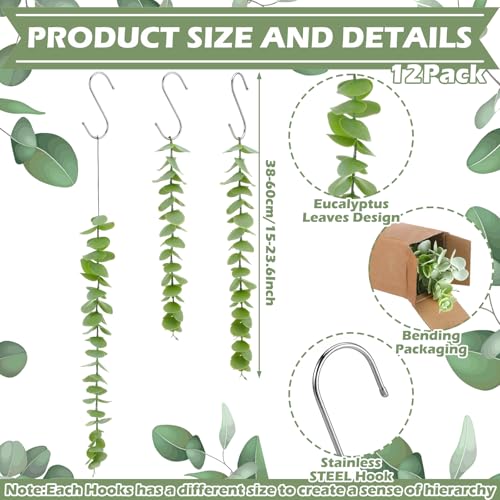12 Pcs Eucalyptus Shower Curtain Hooks - Spring Decor Rings